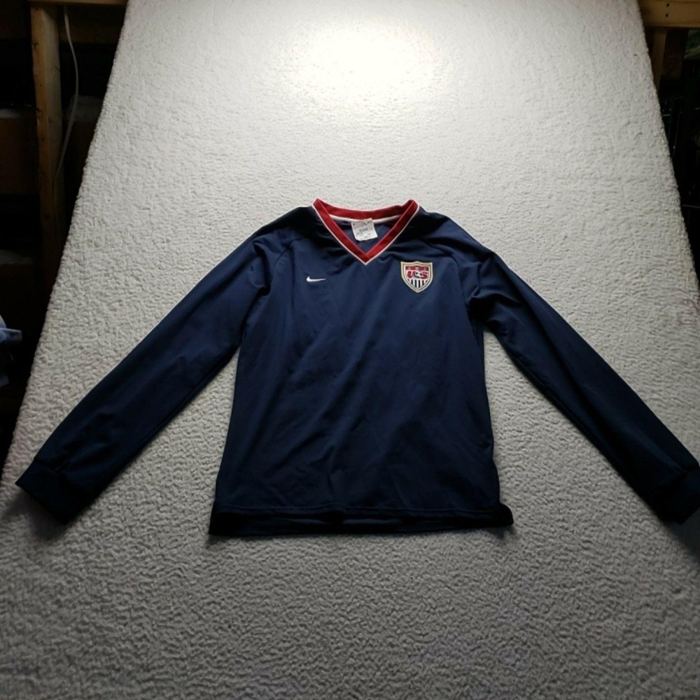 USA Soccer Shirt Boys XL Blue Nike Fit Dry Long Sleeve Soccer Jersey Football